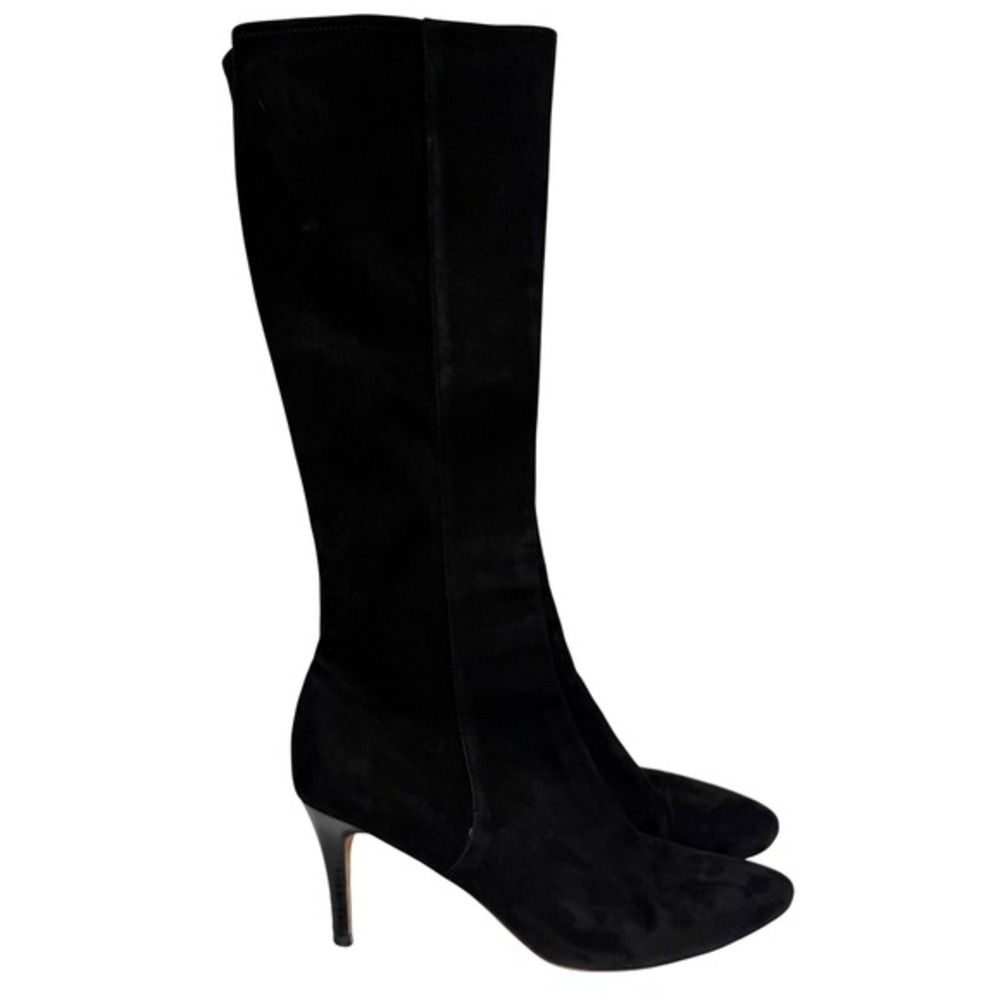 Cole Haan Black Suede Stretch Knee High Stiletto Boots Women's 10.5 Pointed Toe